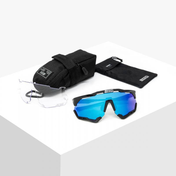Óculos Ciclismo Aeroshade XL - Scicon - Preto - Lente Azul - Bike