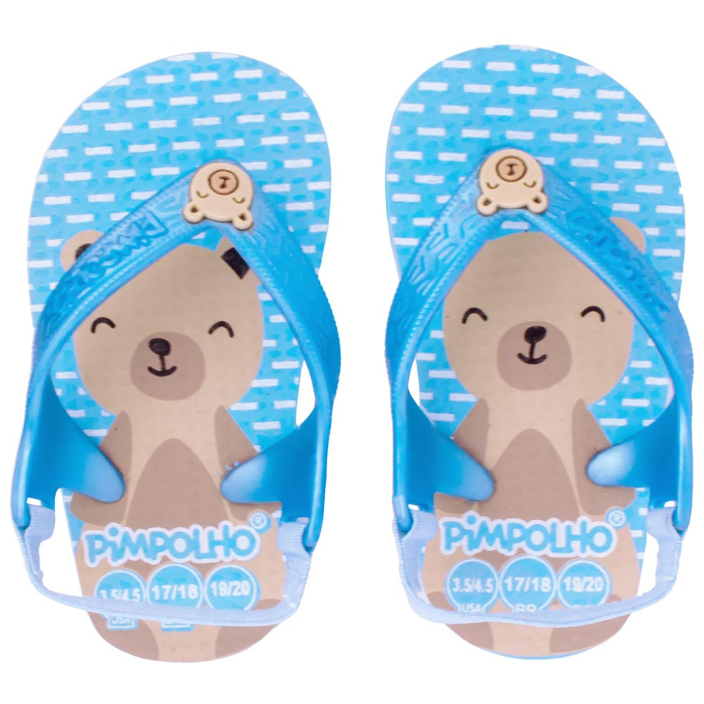 Sandália Chinelo Elástico Praiana Baby Azul Urso Menino Pimpolho